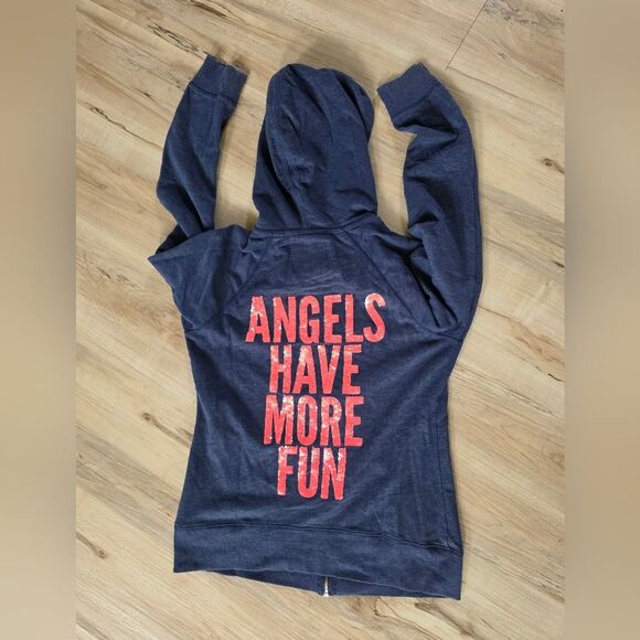 Victoria's Secret Tops - Victoria's Secret Angels Have More Fun Zip Down Sweater Hoodie Sz M McBling Y2K